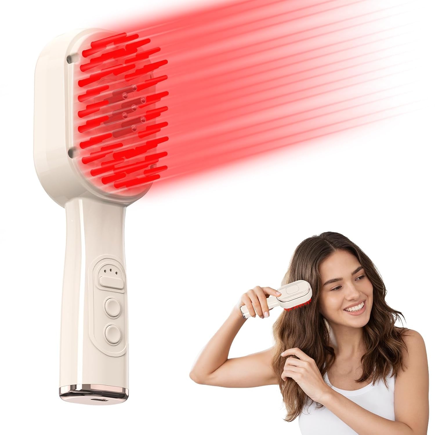 Red Light Therapy for Hair Growth - Laser Hair Growth Comb with 650Nm LLLT for Thinning Hair Loss, Electric Vibrating Scalp Massager for Women Men, Fuller Thicker Stronger Hair Regrowth, Rechargeable